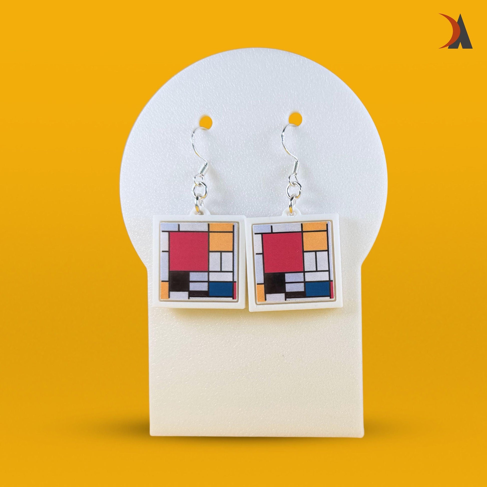 Abstract art earrings (pair) - Mondrian inspired geometric pattern jewellery