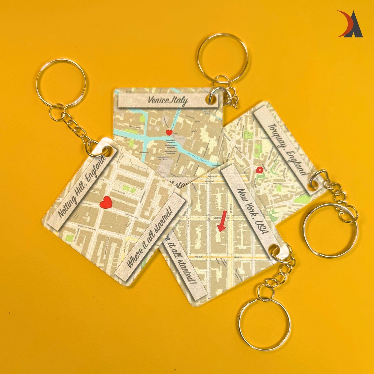 Personalised map keychain. A custom keepsake gift for Valentine’s, anniversaries and other memorable occasions