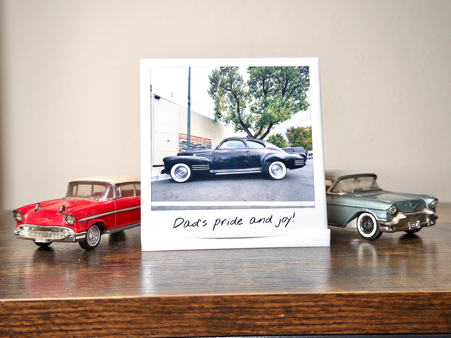 Ceramic photo tile - a personalised instant camera style print with custom caption