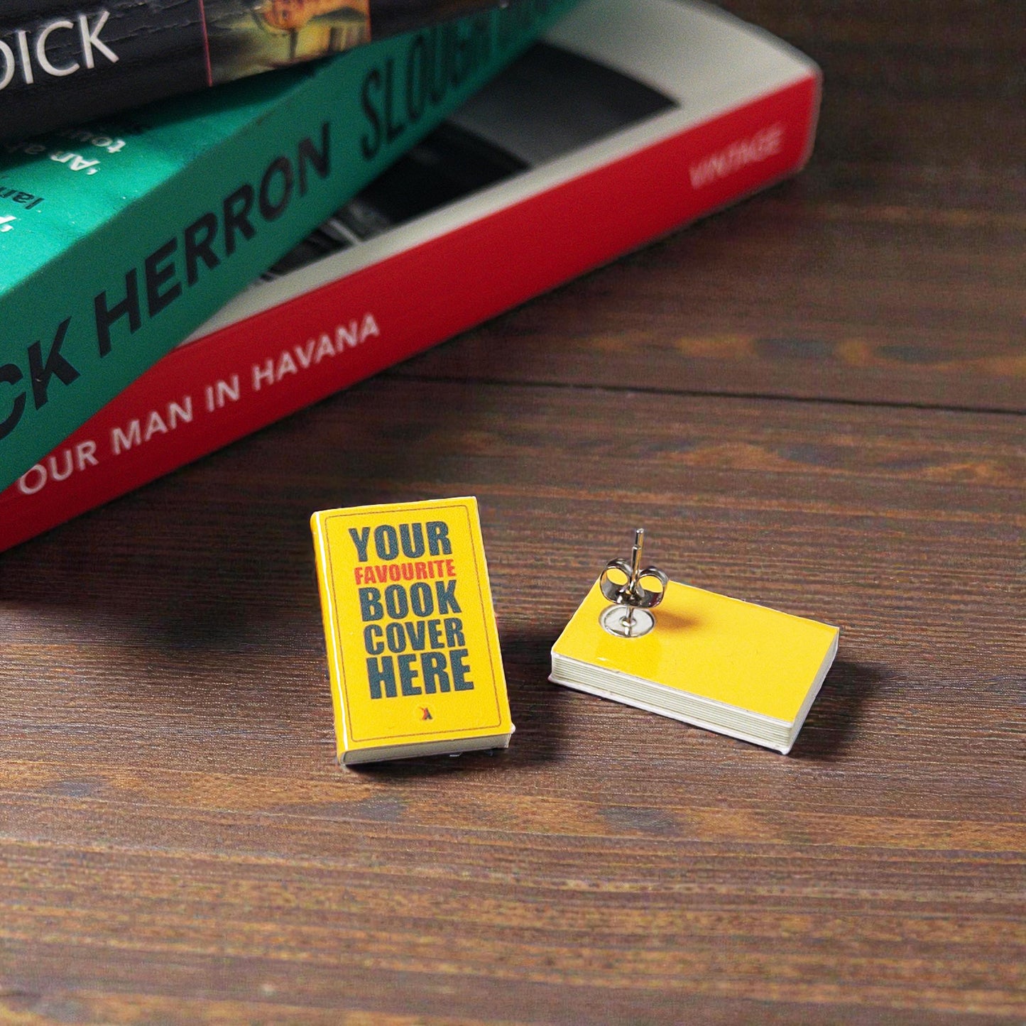 Custom mini book stud earrings (pair) - personalised jewellery gift