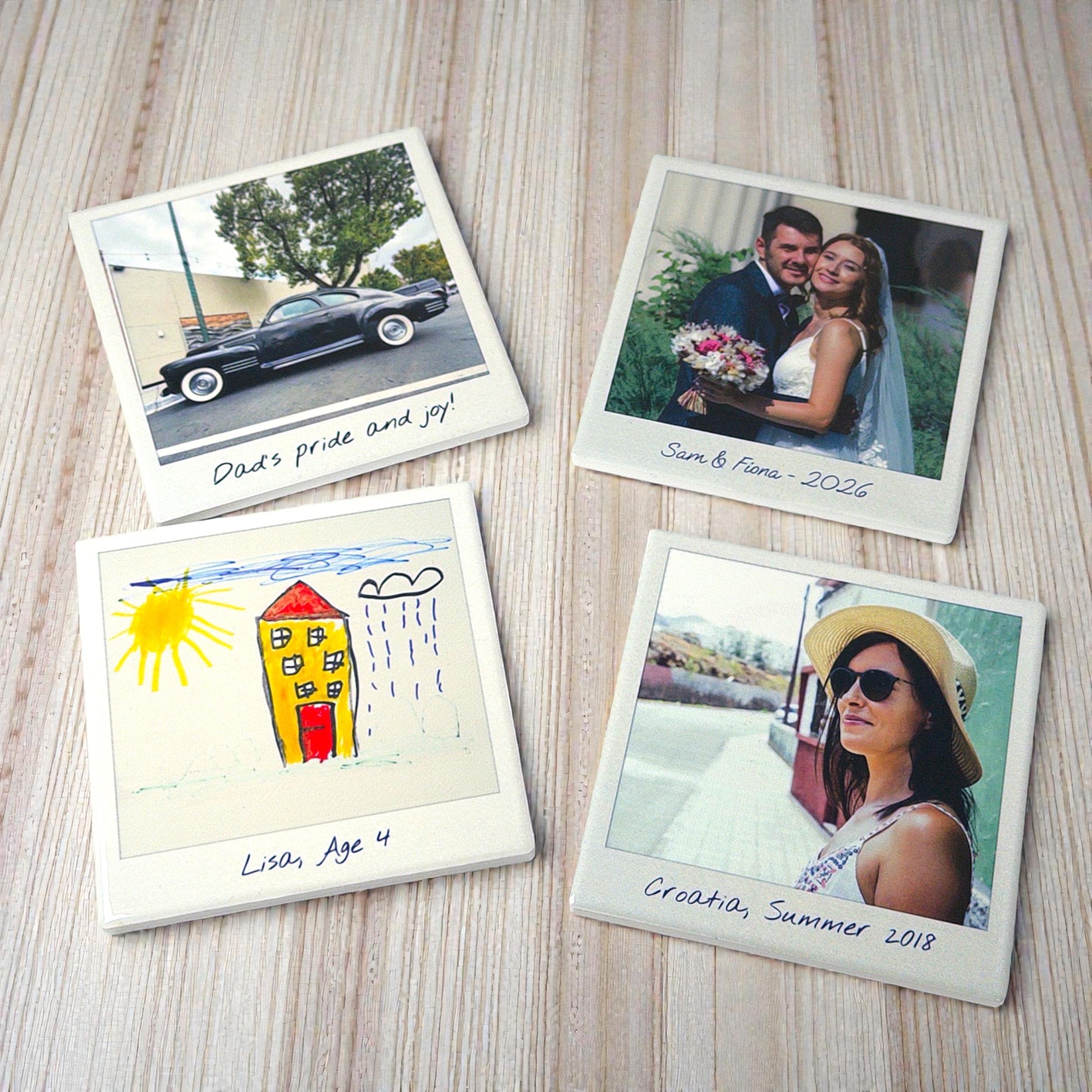 Ceramic photo tile - a personalised instant camera style print with custom caption