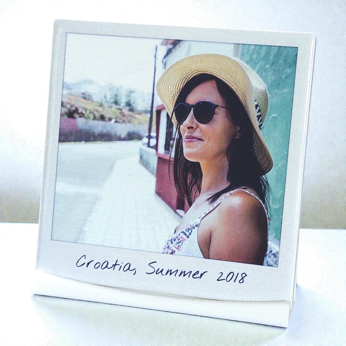 Ceramic photo tile - a personalised instant camera style print with custom caption