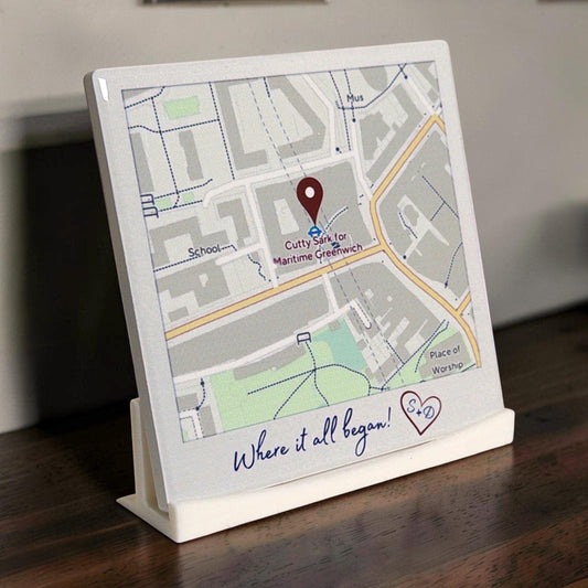 Ceramic map tile - a personalised reminder of where it all started