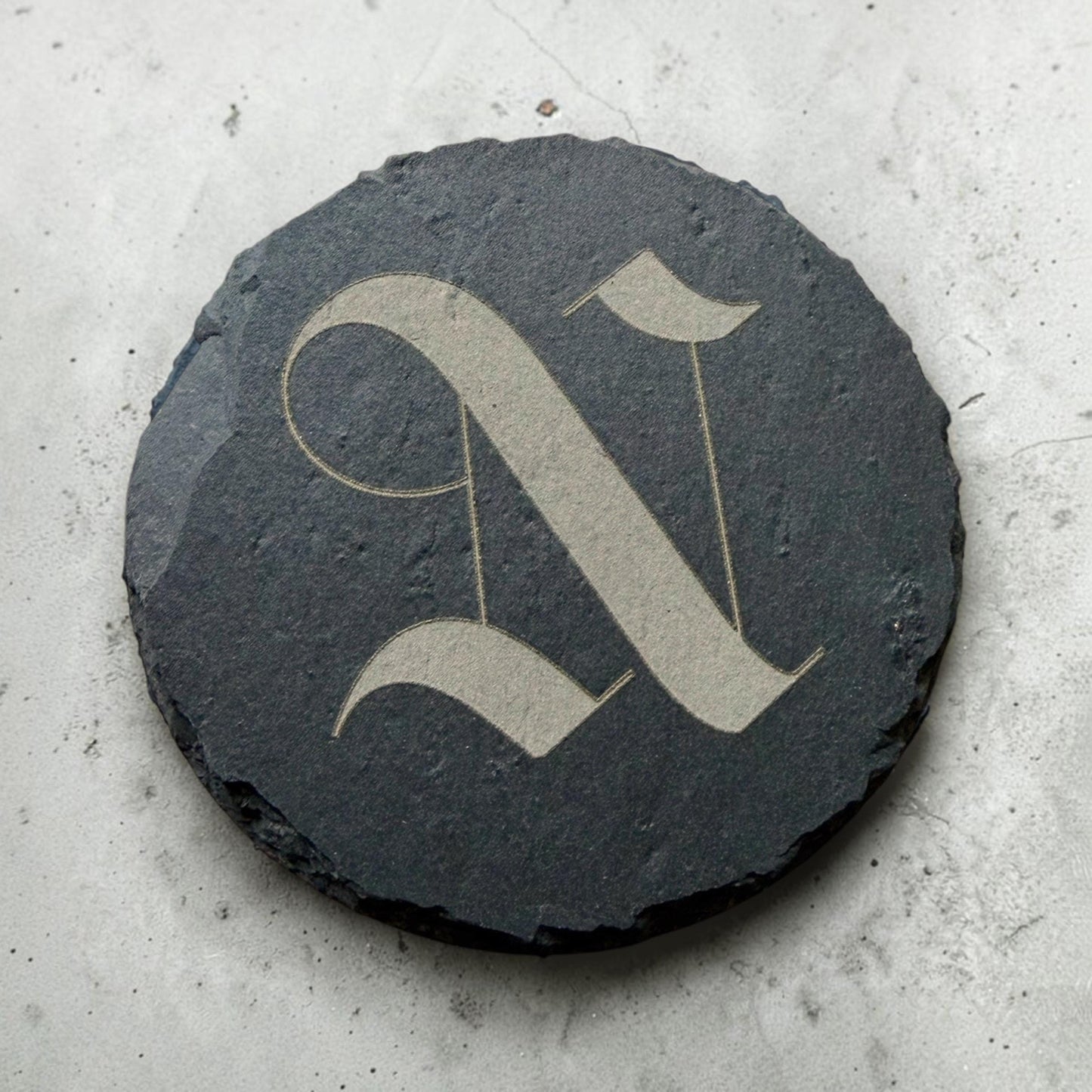Your initial on a slate coaster (rough or smooth edge) - a personalised gift to rest your drink on