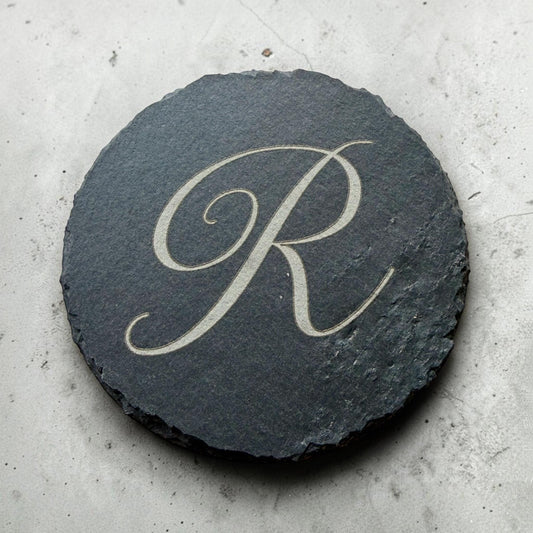Your initial on a slate coaster (rough or smooth edge) - a personalised gift to rest your drink on