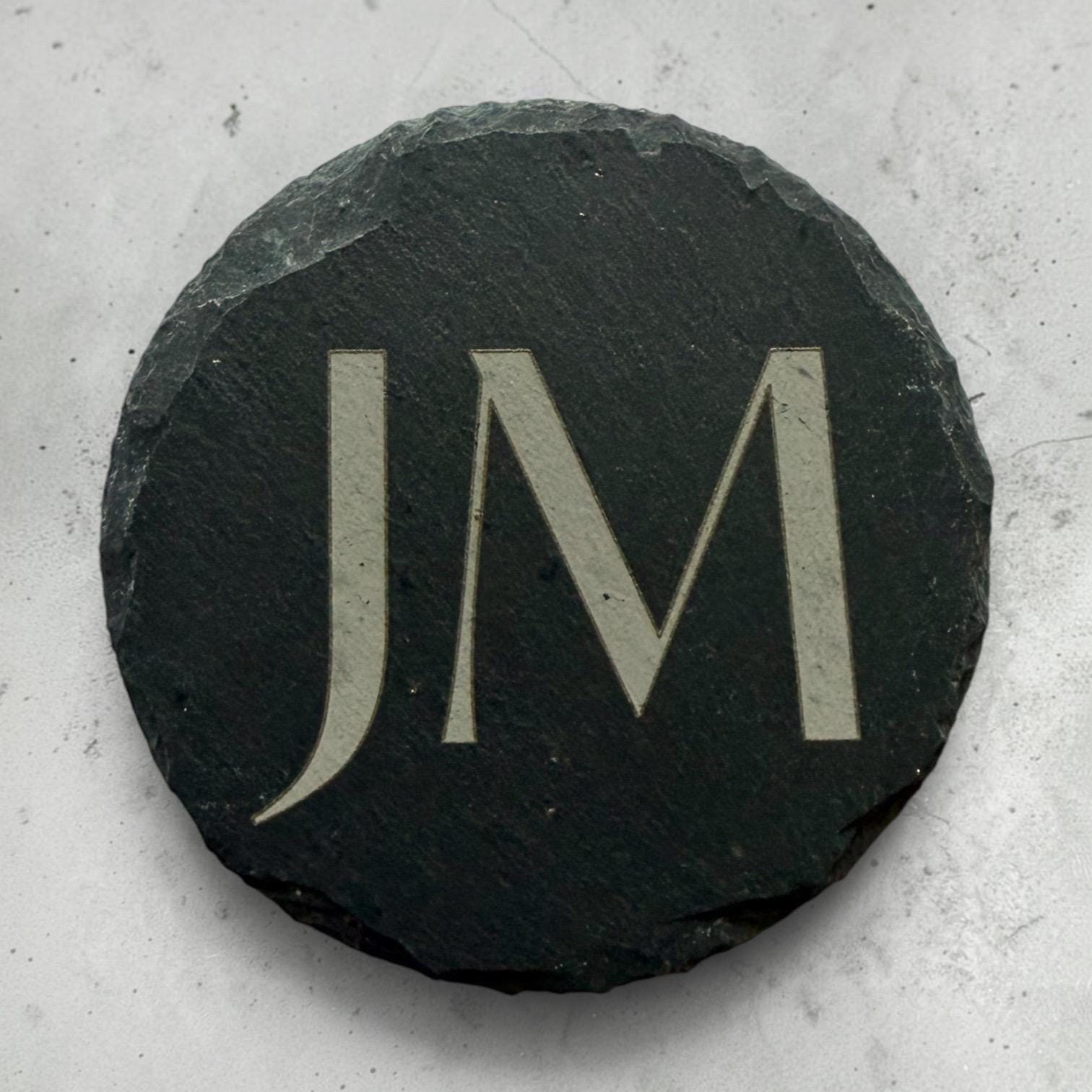 Your initial on a slate coaster (rough or smooth edge) - a personalised gift to rest your drink on