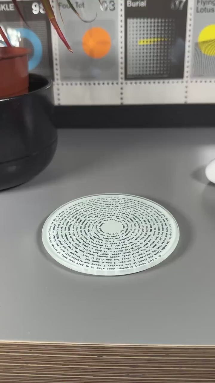 Custom lyric glass coaster - rest your mug on your favourite song
